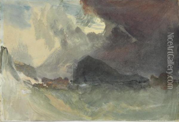 The Mew Stone Off Plymouth Harbour - A Study Oil Painting - Joseph Mallord William Turner