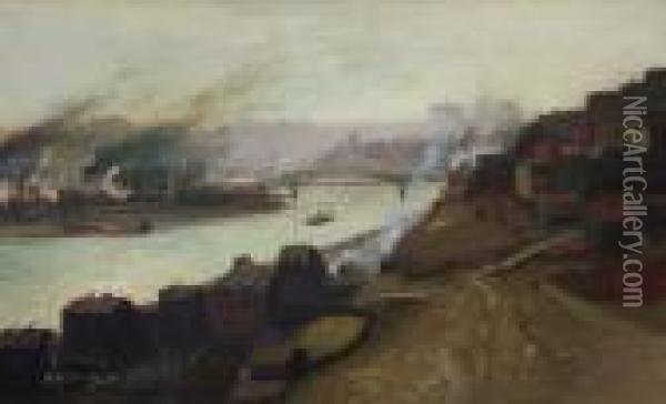 Monongahela River, Pittsburgh Oil Painting - Aaron Harry Gorson