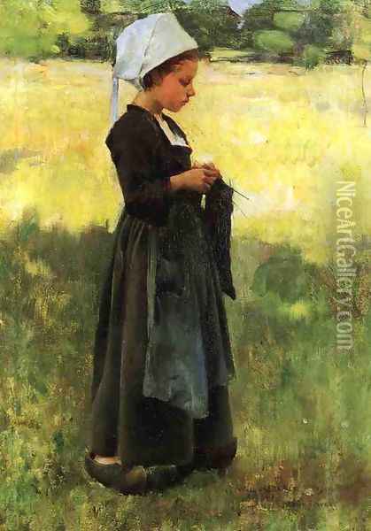 Breton Girl Oil Painting - Willard Leroy Metcalf