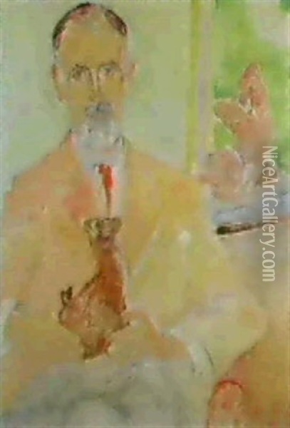 Portrait Eines Gelehrten Mit Hund Und Matisse-skulptur Oil Painting - Oskar Moll