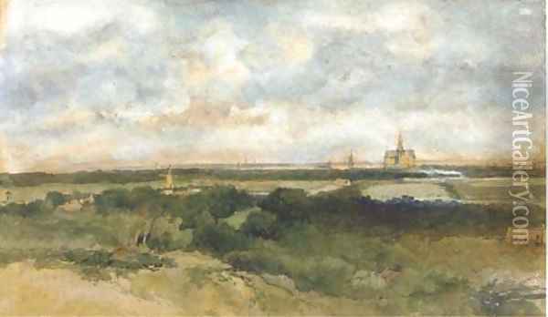 A panoramic view of Haarlem from the dunes Oil Painting - Johan Hendrik Weissenbruch