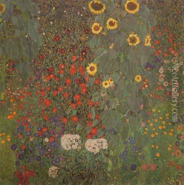 Cottage Garden with Sunflowers Oil Painting - Gustav Klimt