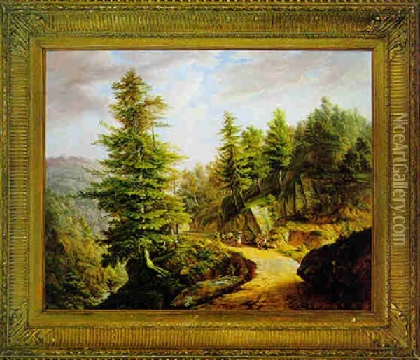 Bewaldete Gebirgslandschaft Oil Painting - Frederik Hendrik Cornelis Drieling
