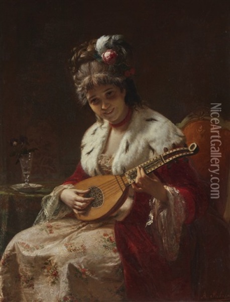 The Cittern Oil Painting - Angelo Ribossi