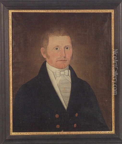 Portrait Of A Man In Blue Oil Painting - John Brewster Jr.
