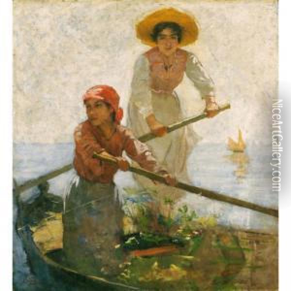Barque Avec Deux Jeunes Filles Oil Painting - Edmond Jean de Pury
