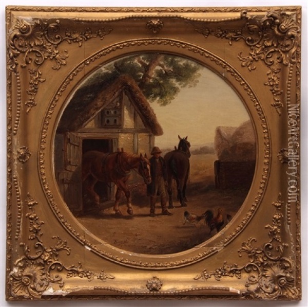 Figure With Horses Before A Stable Oil Painting - Thomas Smythe