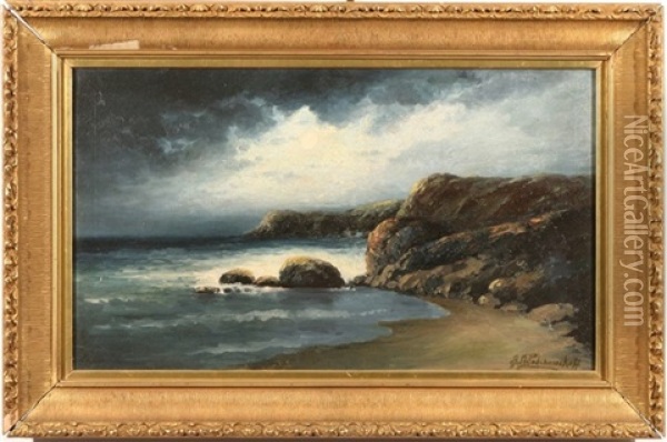 California Seascape By Moonlight Oil Painting - Alexis Matthew Podchernikoff