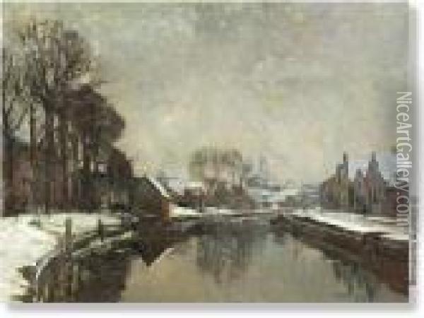 Canal In Winter Oil Painting - Albert Baertsoen