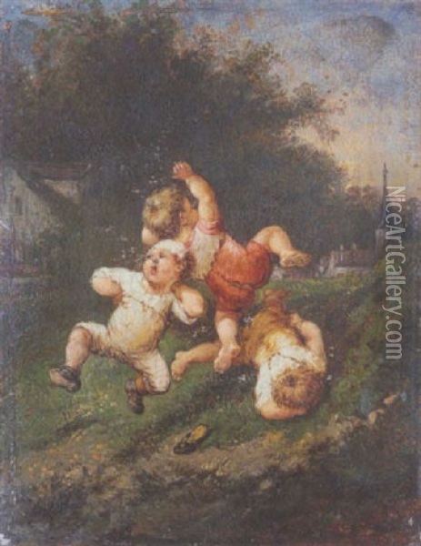 Trois Enfants Oil Painting - Francois-Louis Lanfant