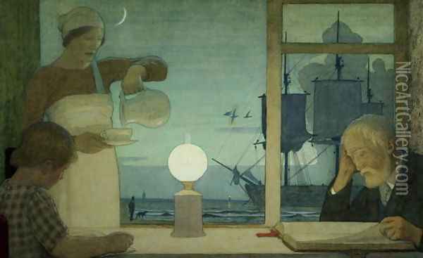 The Day of Rest, c.1926 Oil Painting - Frederick Cayley Robinson