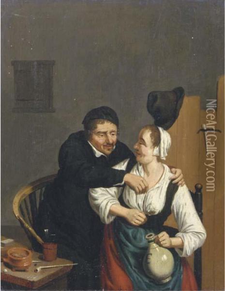 A Peasant Couple In A Tavern Oil Painting - Adriaen Jansz. Van Ostade