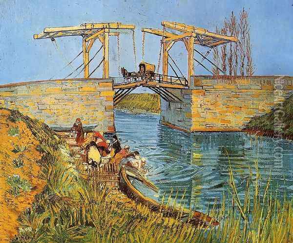 The Langlois Bridge at Arles with Women Washing Oil Painting - Vincent Van Gogh