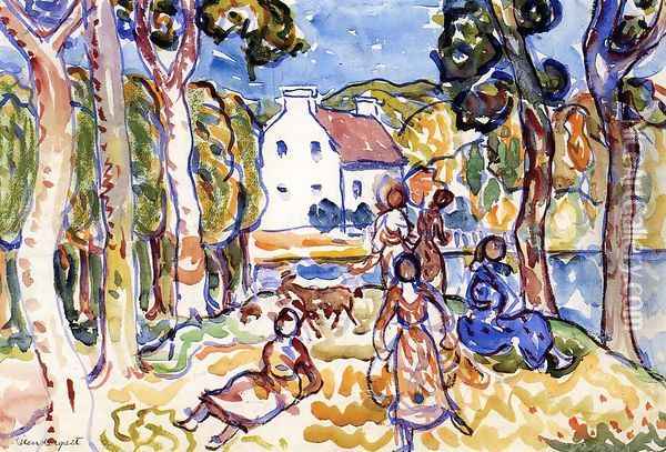Landscape With Figures And Goat Oil Painting - Maurice Brazil Prendergast