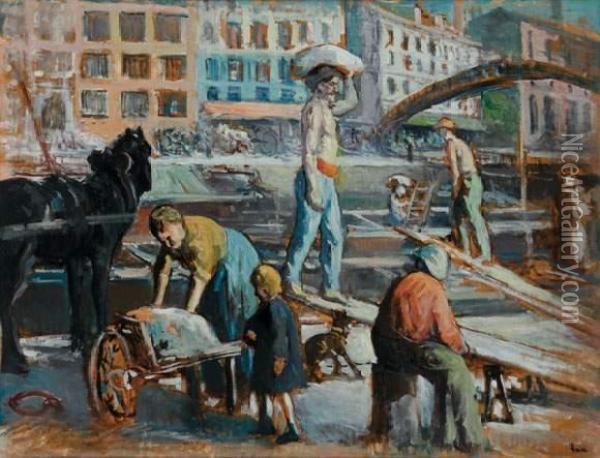  Les Debardeurs, Canal Saint-martin  Oil Painting - Maximilien Luce