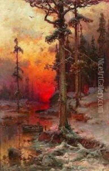 Sonnenuntergangsstimmung Im
 Winterwald. Oil Painting - Iulii Iul'evich (Julius) Klever