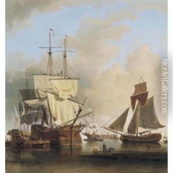 Shipping On The Thames Off Rotherhithe Oil Painting - Samuel Scott