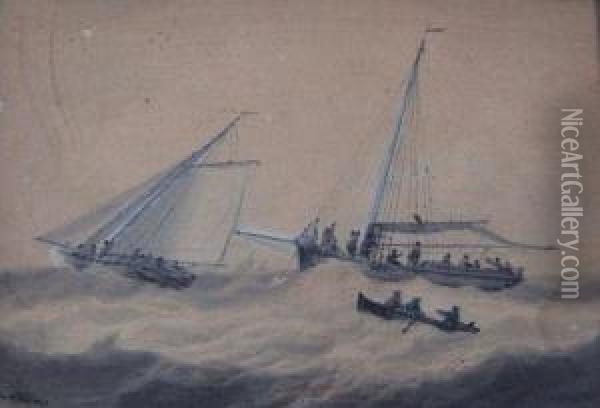 Shipping In A Swell Oil Painting - Samuel Atkins