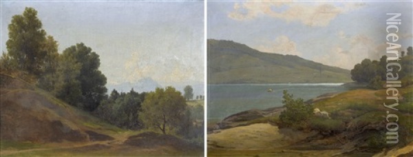 Geissenstein; Seeufer (pair) Oil Painting - Jost Muheim