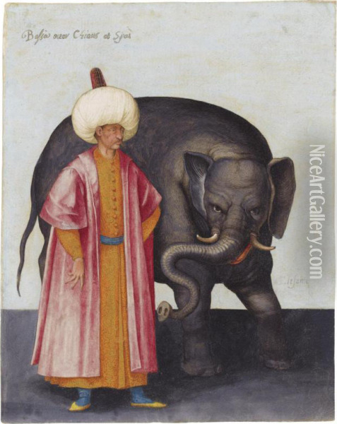 A Turbanned Pasha With An Elephant Oil Painting - Giacomo (or Jacopo) Tarchiani