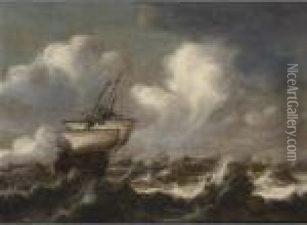 Shipping At Sea In A Light Breeze Oil Painting - Bonaventura, the Elder Peeters