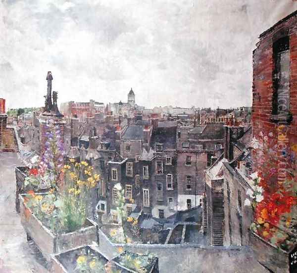 City of London Skies and Flowers Roofs of High Holborn Oil Painting - Lily Delissa Joseph