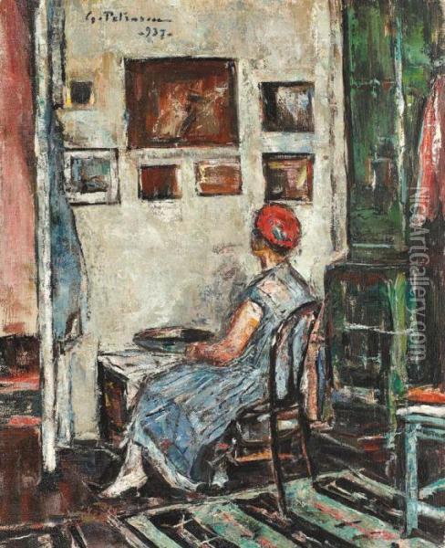 Interior De Atelier (rochia Albastra) Oil Painting - Petrascu Gheorghe