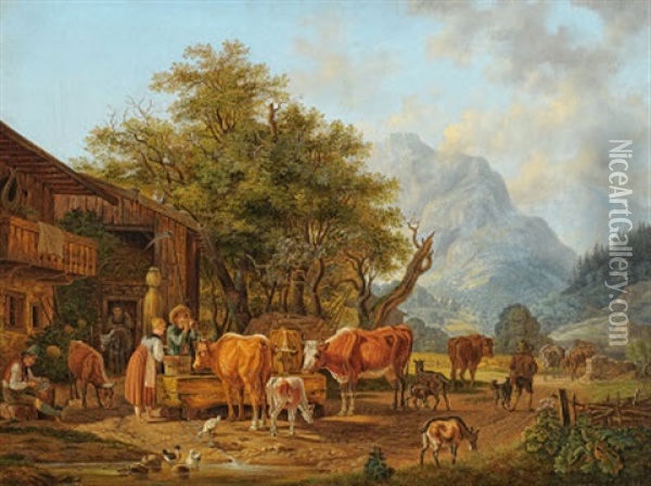 Landliche Szene Oil Painting - Heinrich Buerkel