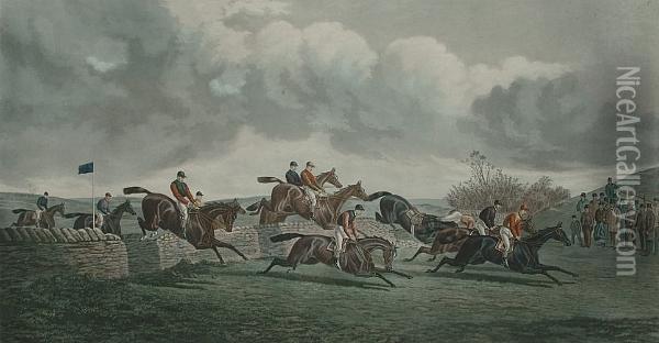 Punchestown, The Coyncham Cup; The Start, The Stone Wall, The Double, The Finish Oil Painting - Edward Gilbert Hester