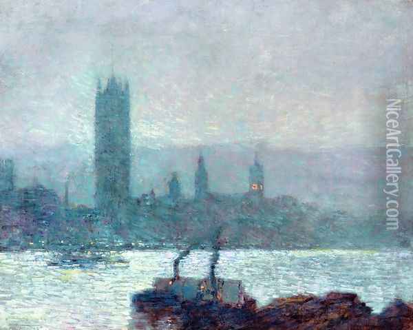 Houses of Parliament, Early Evening Oil Painting - Frederick Childe Hassam