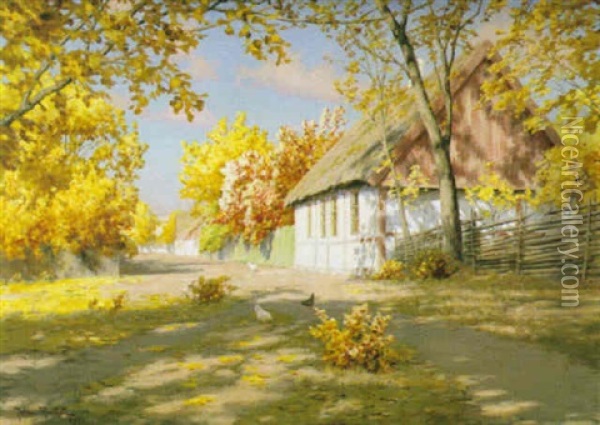 Gardsplan I Sommarsol Oil Painting - Johan Fredrik Krouthen