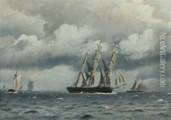 Skibe Under Optraekkende Uvejr Oil Painting - Christian Blache