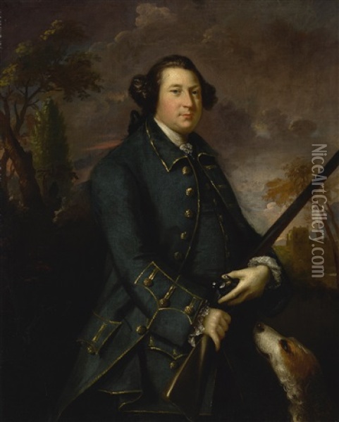Portrait Of Clotworthy Skeffington, 1st Earl Of Massereene (1714-1757), Three-quarter Length, In A Landscape Oil Painting - Joshua Reynolds