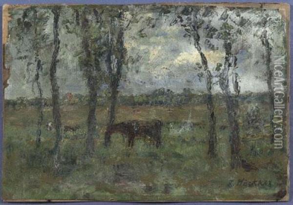 Landschaft Mit Pferd. Oil Painting - Rudolf Hockner