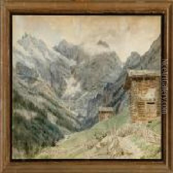 Swiss Mountain Landscape From Murren Sefinenthal Oil Painting - Janus Andreas La Cour