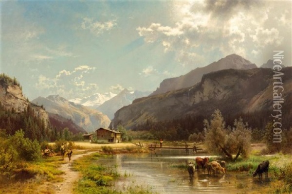 Mountain Landscape Oil Painting - Hermann Herzog