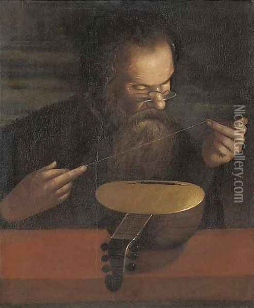 An old man stringing a lute Oil Painting - Pietro Paolini
