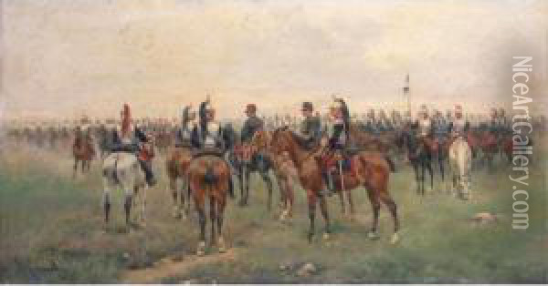 Antes De La Batalla (before Battle) Oil Painting - Josep I Cusachscusachs