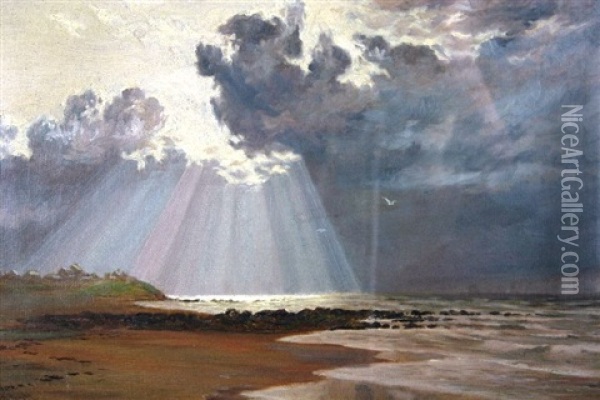 After A Shower - Seacale Cumberland Coast Oil Painting - Cuthbert Rigby Arws