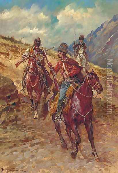 Cossacks preparing for an attack Oil Painting - Fritz Neumann