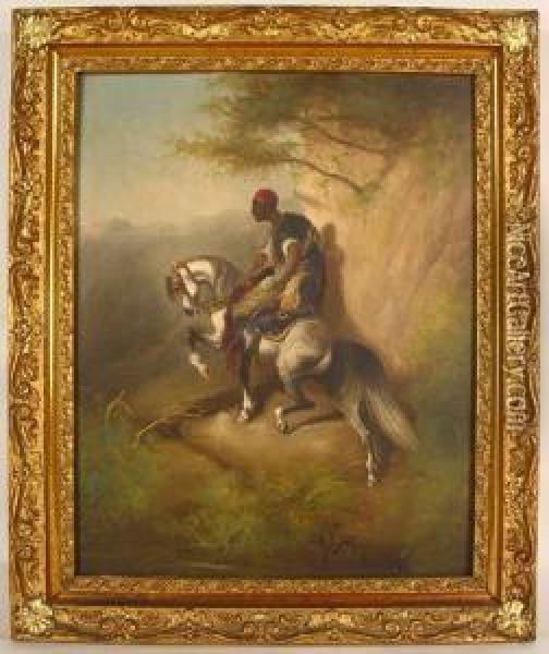 Arabian Horseback In Landscape Oil Painting - Hugh Bolton Jones