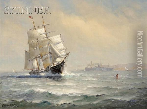Sailing Off Deer Island, Boston Harbor Oil Painting - Marshall Johnson