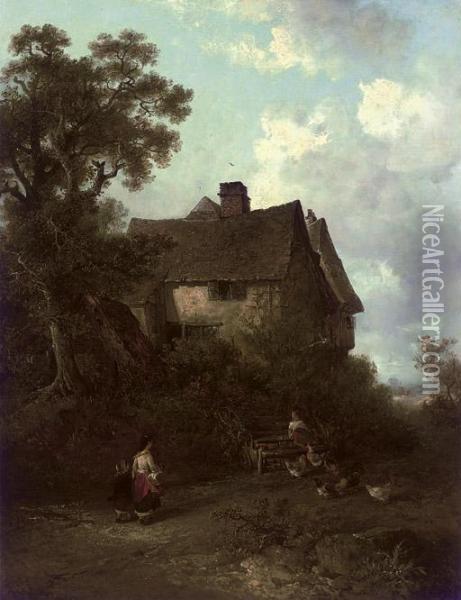 Figure Before A Cottage Oil Painting - Edward Robert Smythe