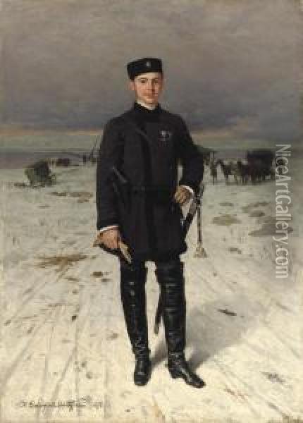 Portrait Of A Russian Volunteer Oil Painting - Nikolai Dmitrievich Dmitriev-Orenburgsky