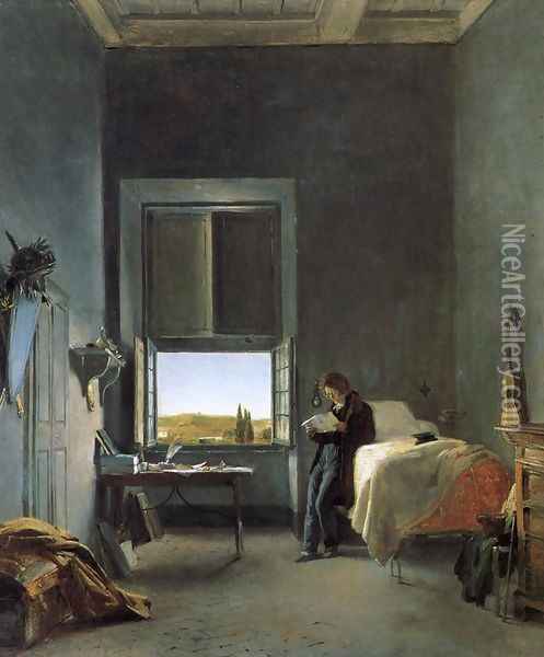 The Artist in His Room at the Villa Medici, Rome I Oil Painting - Leon Cogniet