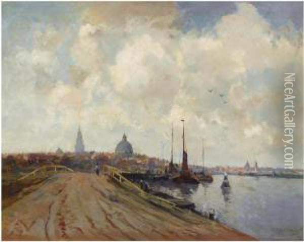 A View Of Amsterdam Oil Painting - Gerardus Johannes Delfgaauw