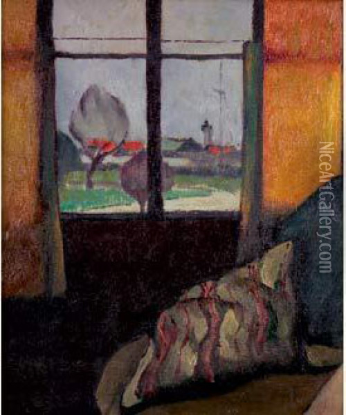 Honfleur : Le Semaphore Vu Depuis L'atelier De L'artiste, Circa 1918 Oil Painting - Paul-Elie Gernez