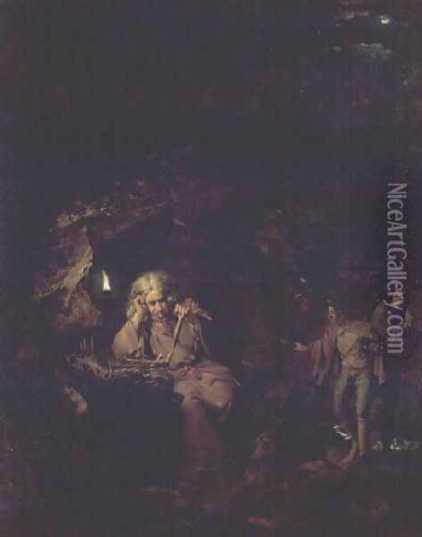 A Philosopher by Lamp Light, exh. 1769 Oil Painting - Josepf Wright Of Derby