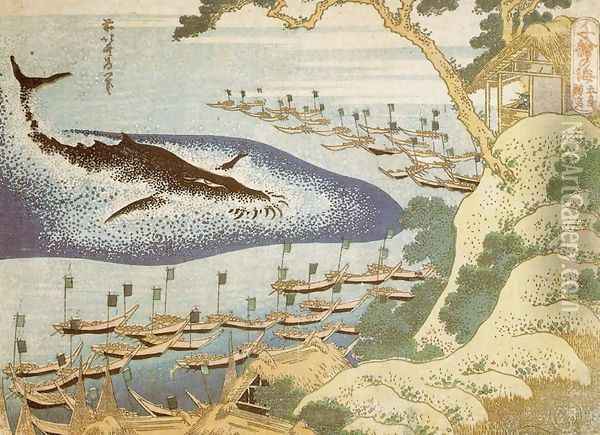 Whalling off the Goto Islands (Goto kujira tsuki) Oil Painting - Katsushika Hokusai