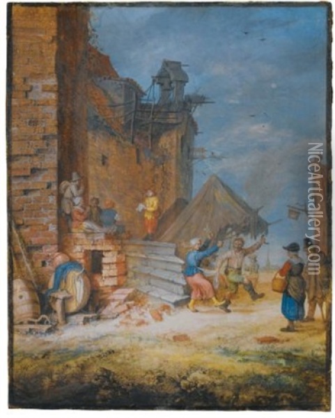 Peasants Dancing And Singing By A Crumbling Castle Oil Painting - Gerrit Adriaensz de Heer